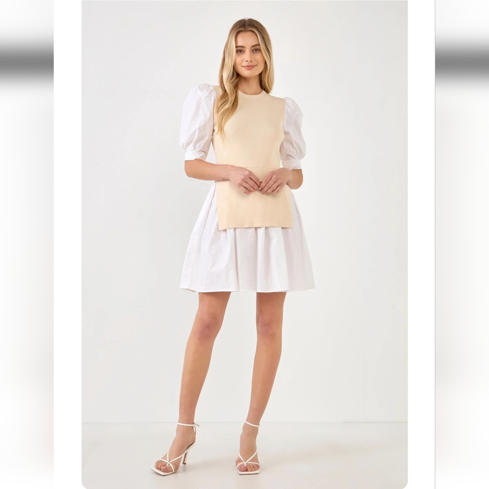 English factory puff sleeve mini dress size small